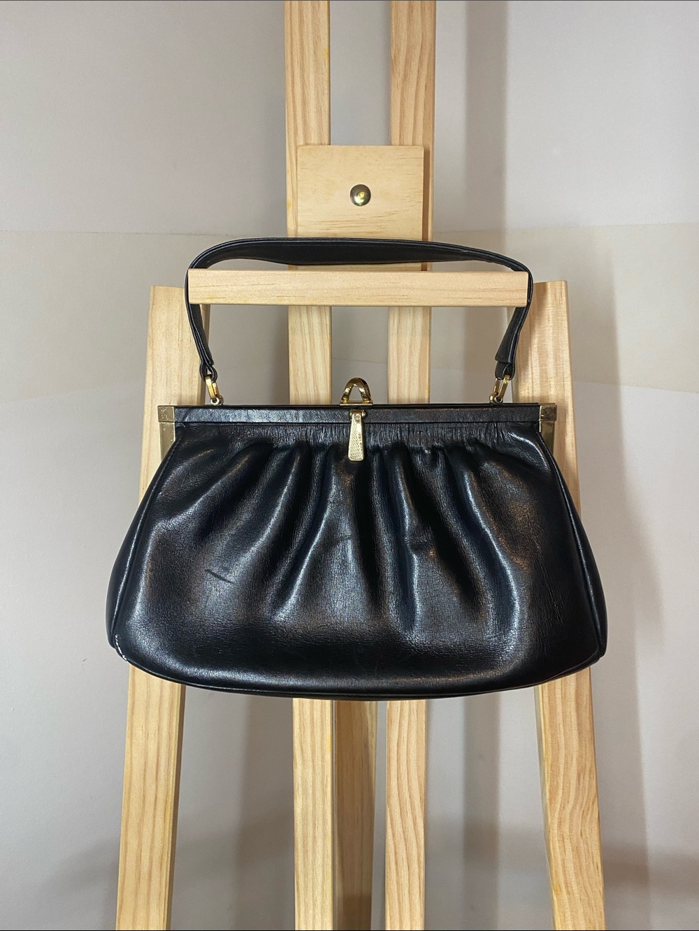 Vintage Paragon Toronto Black Leather Top Handle Handbag | Made in Canada